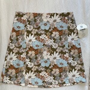 Altar'd State Floral A-Line Skirt - Brown and Blue. Brand New With Tags